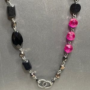 Lia Sophia Hot Pink & Black Acrylic Saturn Chain 30.5” Necklace